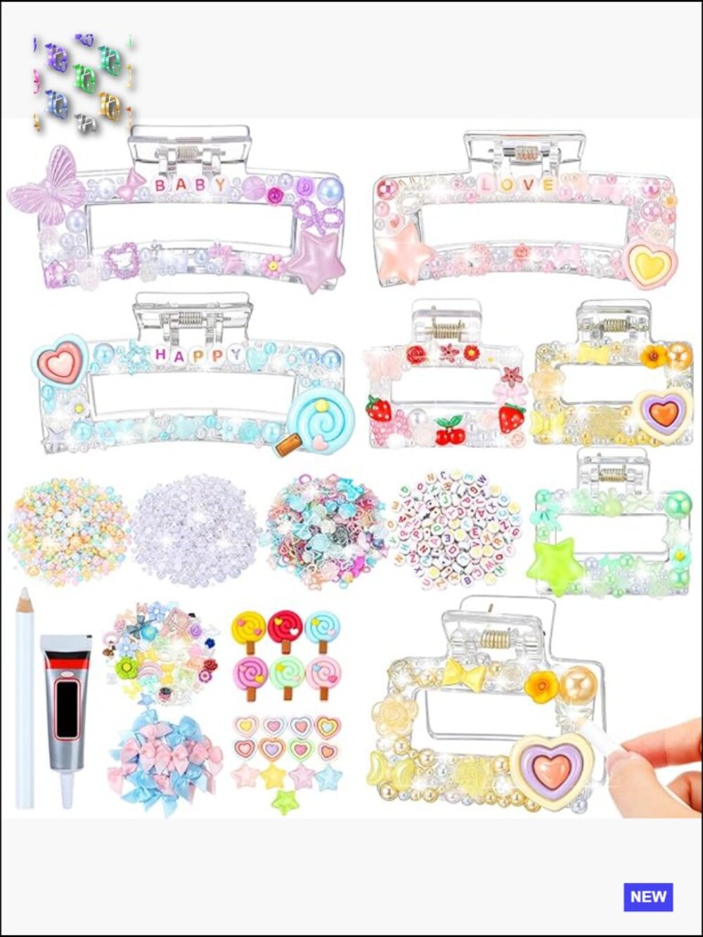 DIY Hair Claw Clips Kit 6 Acrylic Barrettes with Decorations for Party Crafting